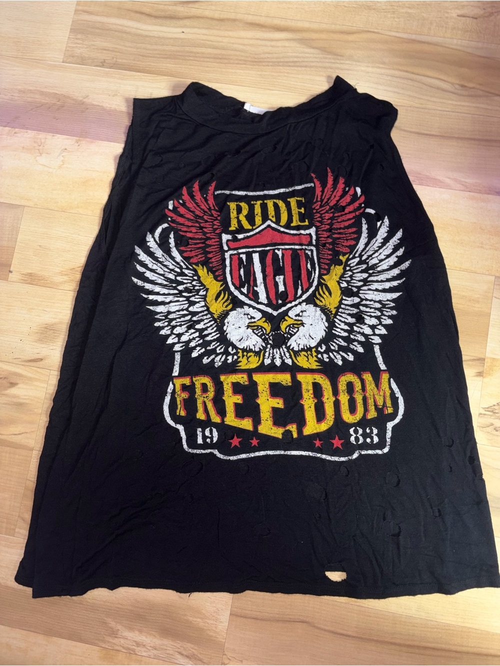 love J Black Graphic Muscle Tee with Red, White & Yellow Eagle Design